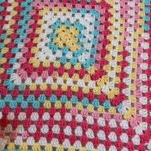 Crochet BABY BLANKET AFGHAN Lap Granny Squares 35"x 35" PINK YELLOW WHITE BLUE